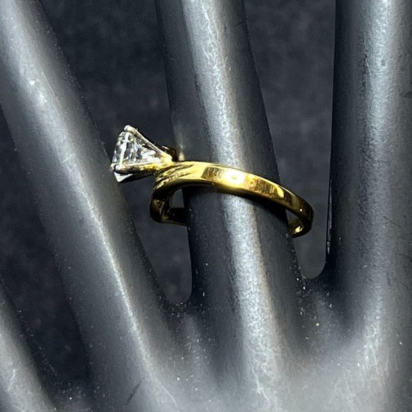 Vintage Uncas 14k HGE Gold And Rhinestone Statement Ring Sz 7 (R287) - Picture 4 of 6